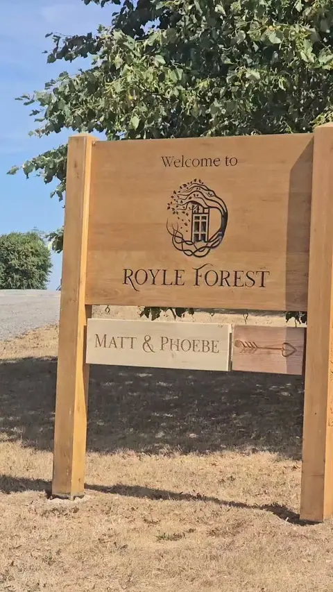The welcome sign at Royle Forest wedding venue