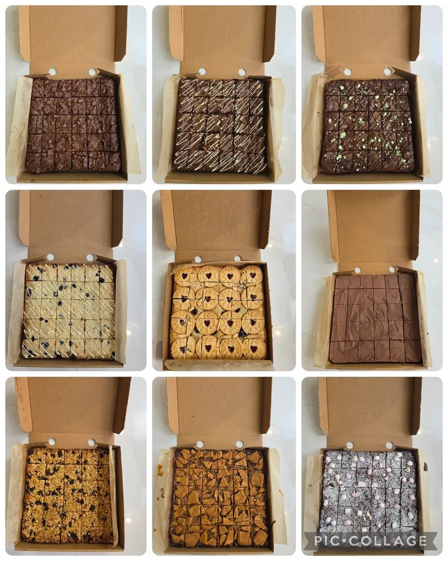 Boxes of brownies, blondies and flapjacks for a corporate order